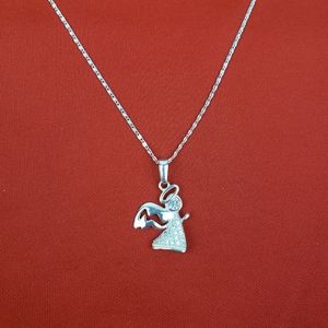 925 sterling silver angel pendant with‎ zircon and 925 silver chain